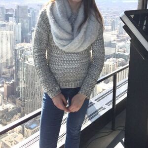 Eyelash Couture | Women’s Grey Cream Sweater in Open Knit Pattern Size S